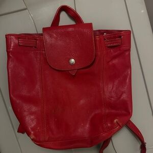 Barely Used Longchamp Le Pliage Cuir Mini XS Leather Backpack Red